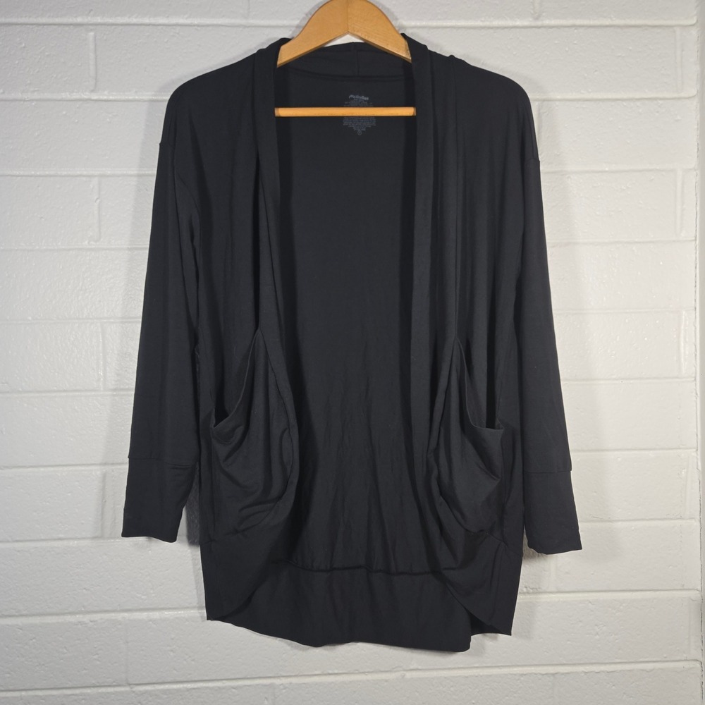 MeUndies Cardigan‎ Medium Black MicroModal Oversized Open Front Pockets Minimal